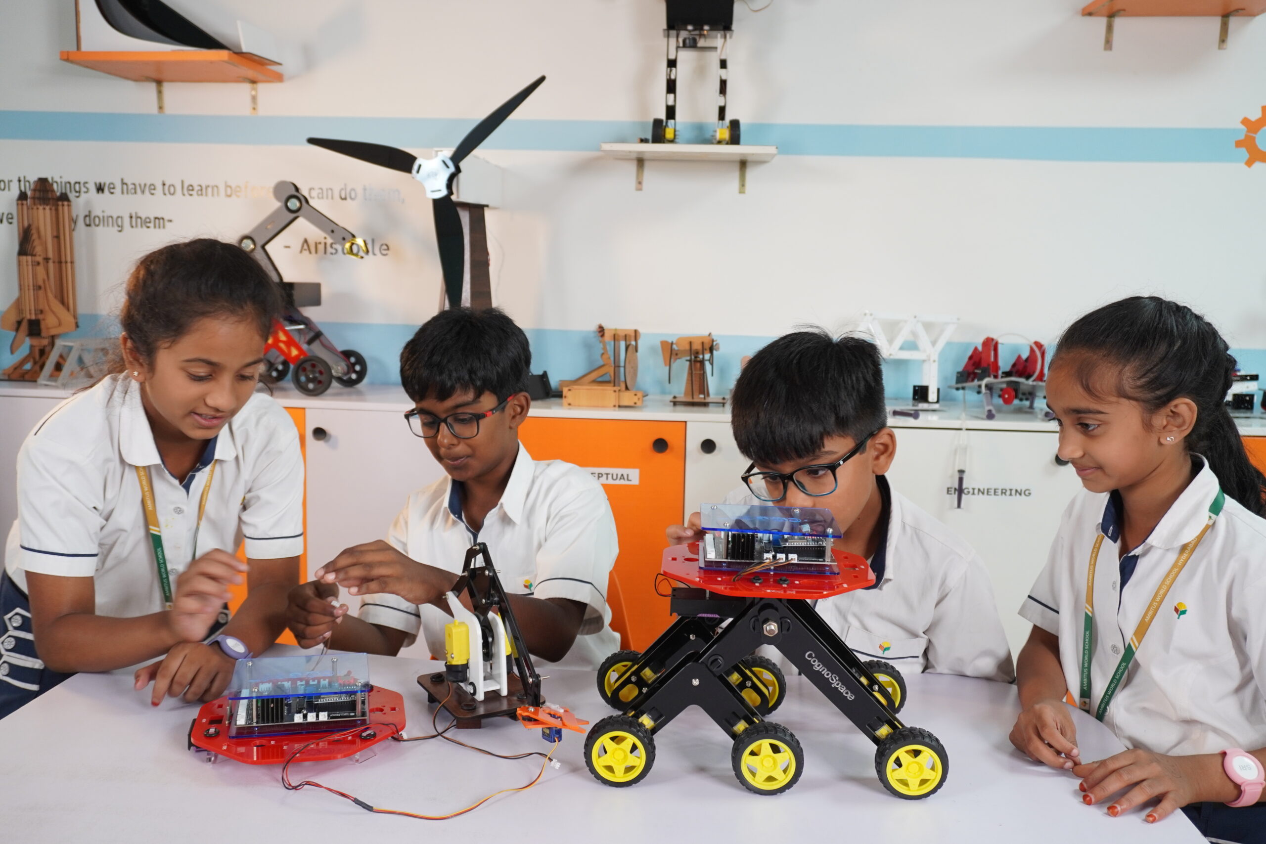 Students collaborating on a circuit